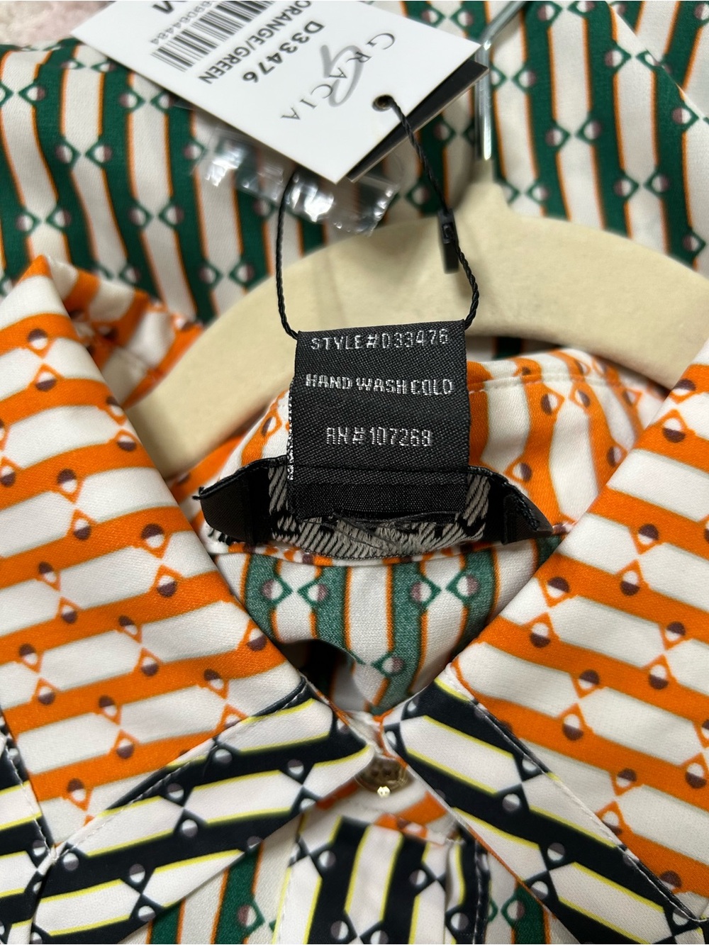 NWT Gracia Green Orange Black Striped Button Up Shirt Dress Size Medium Office - Picture 4 of 12